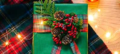 Christmas,,New,Year,Flat,Lay,With,Scottish,Tartan,And,Lights